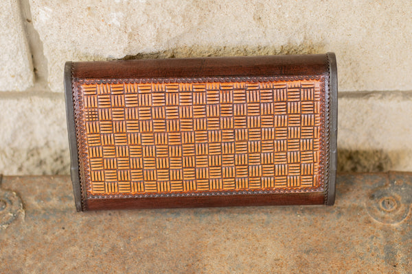 Basket Weave Tooled Leather Wallet