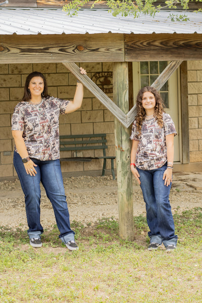 Rodeo Collage Western Print Short Sleeve Top