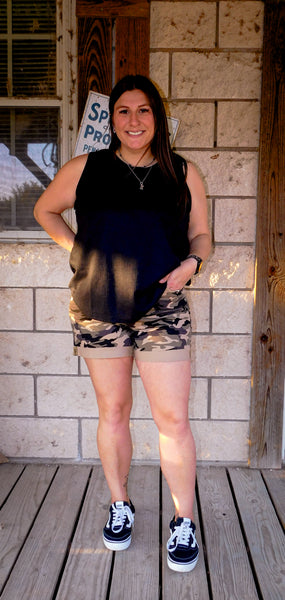 Camo Printed Cuffed Boyfriend Shorts