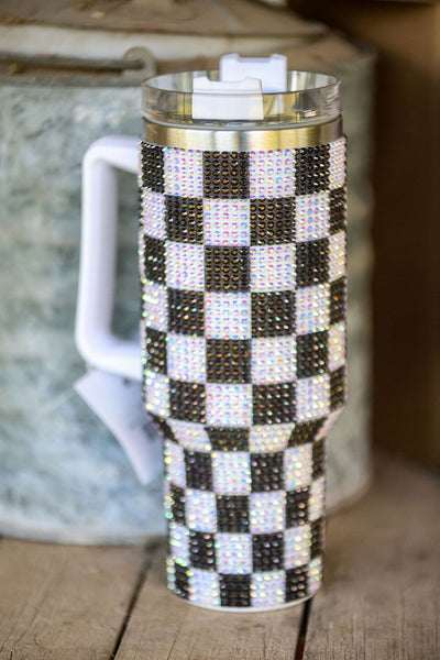 Black & White Checkered Bling Cup