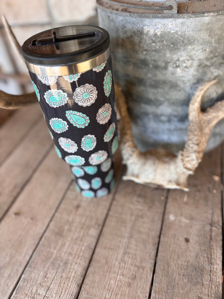 Black/Turquoise Flip Up Straw Cup