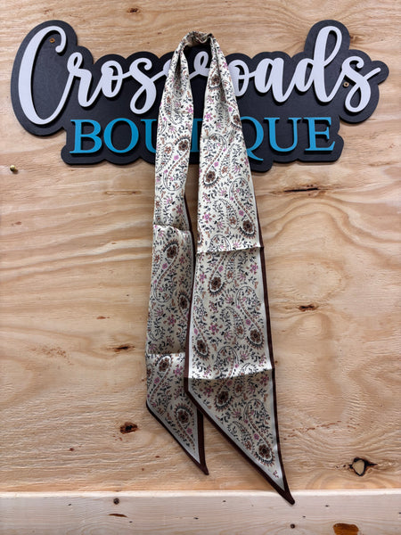 Brown & Cream Flower Paisley Twilly