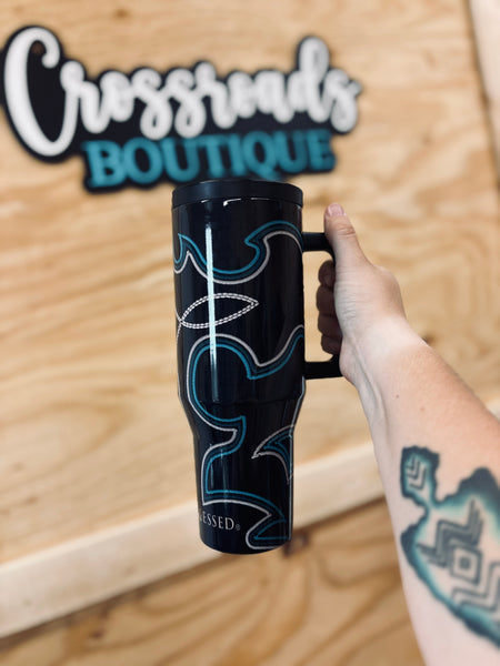 Black Turquoise Bootstich Tumbler