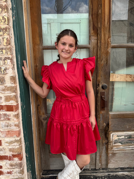 Red Short Sleeve Western Dress