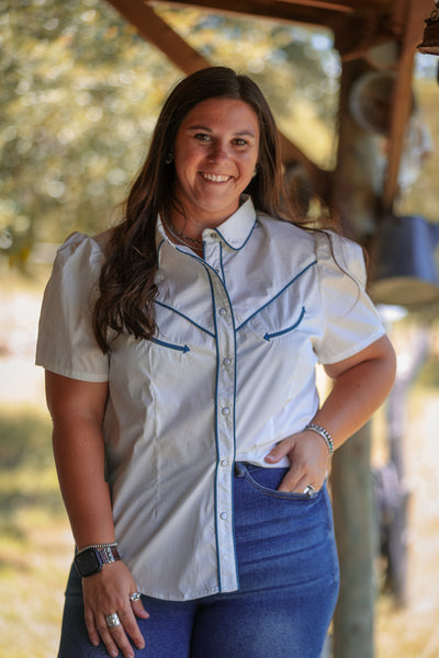 Ivory Jade Arrow Button Down Short Sleeve