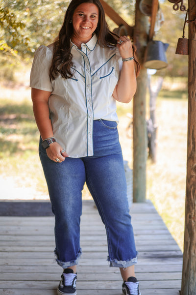 Ivory Jade Arrow Button Down Short Sleeve