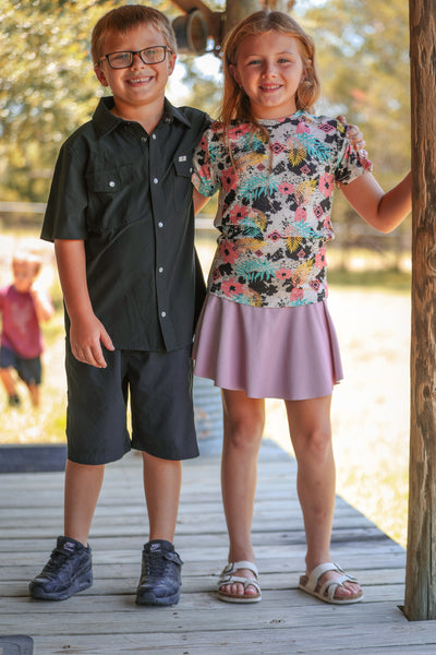Kids Black Short Sleeve Pearl Snap