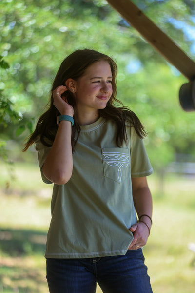 Sage Bootstich Embroidered Pocket Tee