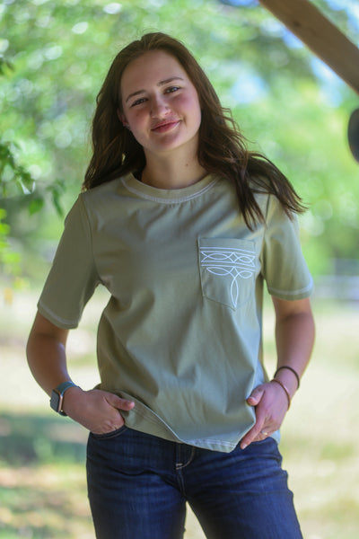 Sage Bootstich Embroidered Pocket Tee