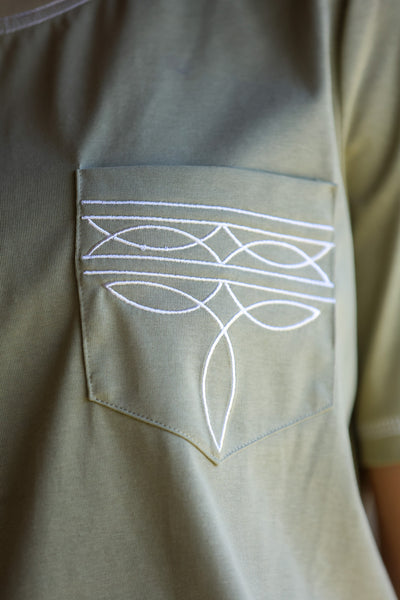 Sage Bootstich Embroidered Pocket Tee