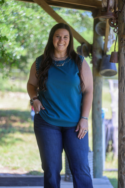 Teal Vintage Silver Studded Tank