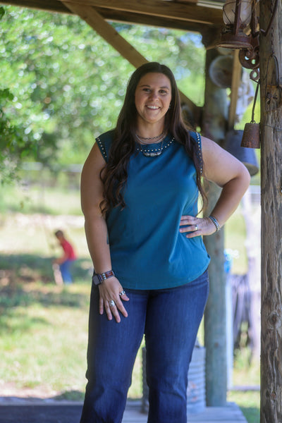 Teal Vintage Silver Studded Tank