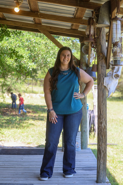 Teal Vintage Silver Studded Tank