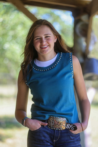 Teal Vintage Silver Studded Tank
