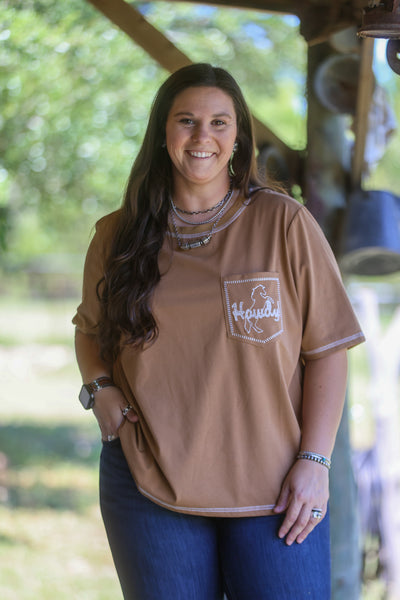 Saddle Howdy Embroidered Pocket Tee