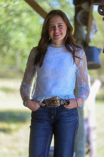 Light Blue Lace Long Sleeve Top