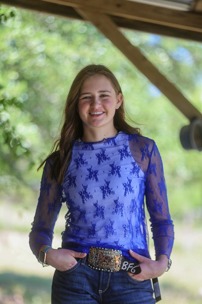 Royal Blue Lace Long Sleeve Top