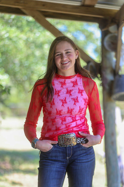 Red Lace Long Sleeve Top