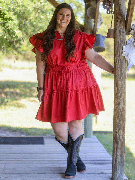 Red Short Sleeve Western Dress