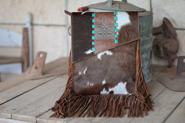 Boot Stich Leather & Cowhide Fringe Crossbody Bag