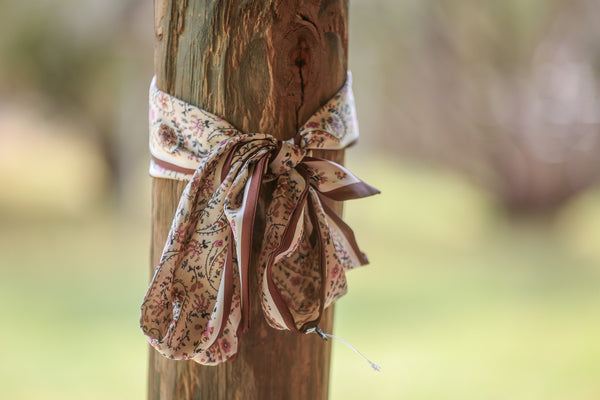 Brown & Cream Flower Paisley Twilly