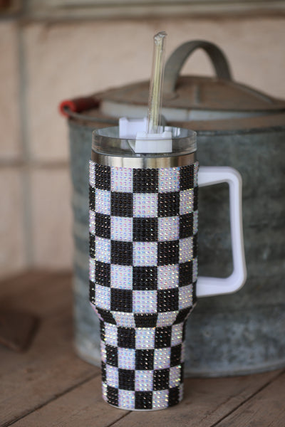 Black & White Checkered Bling Cup