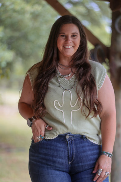 Mint Ivory Cactus Knit Sleeveless Sweater