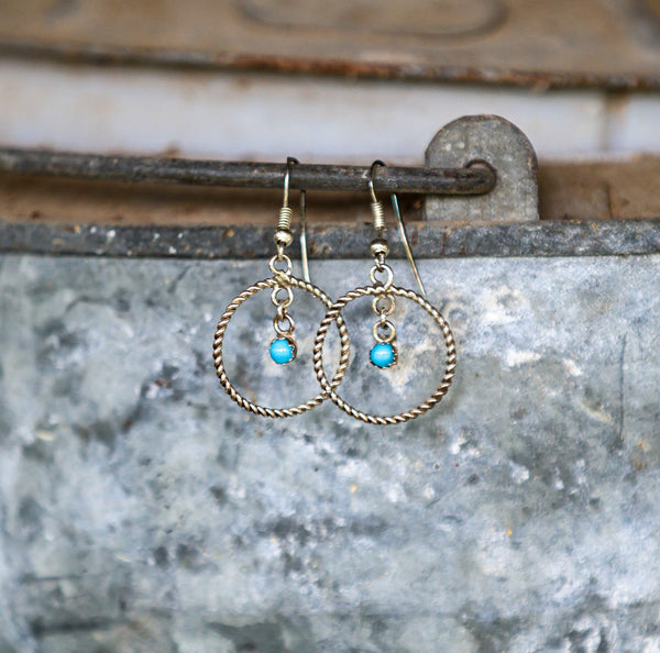 Twisted Circle Hoop with Dangle Turquoise