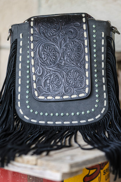 Rivet Tooled Fringe Crossbody