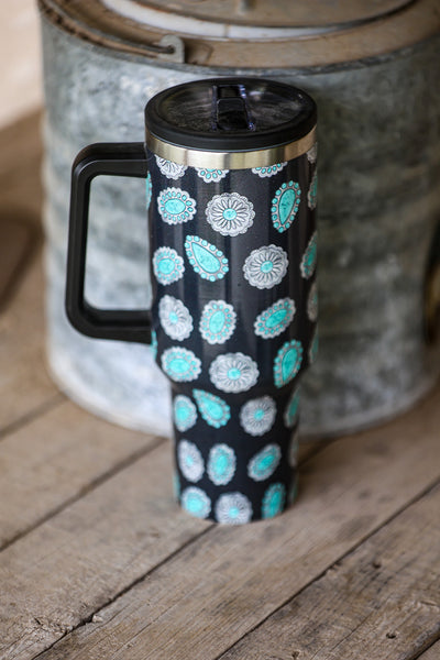 Black/Turquoise Flip Up Straw Cup