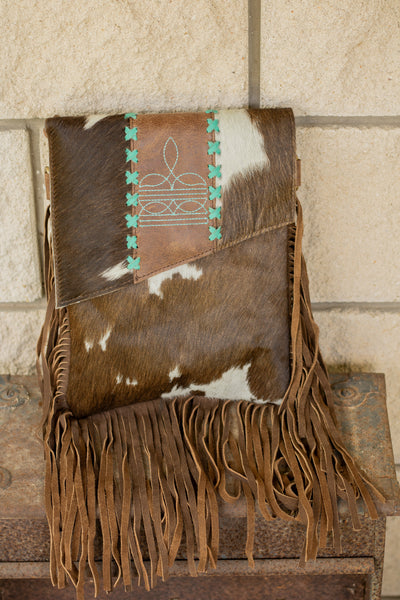 Boot Stich Leather & Cowhide Fringe Crossbody Bag
