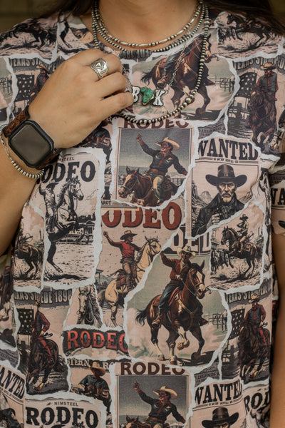 Rodeo Collage Western Print Short Sleeve Top