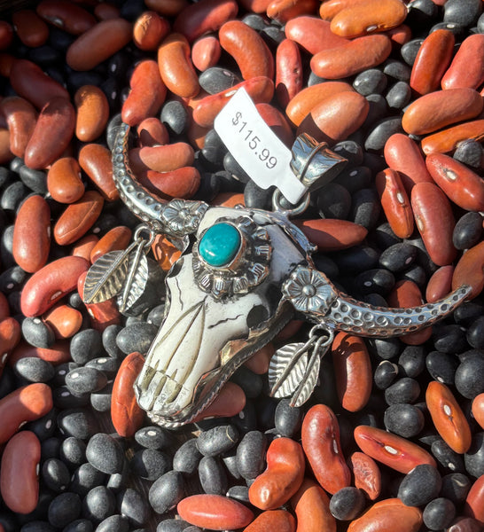 Tibet Antler Bone Longhorn with Stone Center Necklace