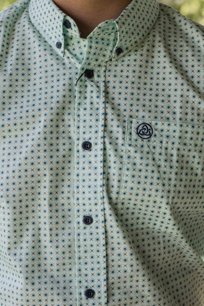 Turquoise Multi Print Button Up