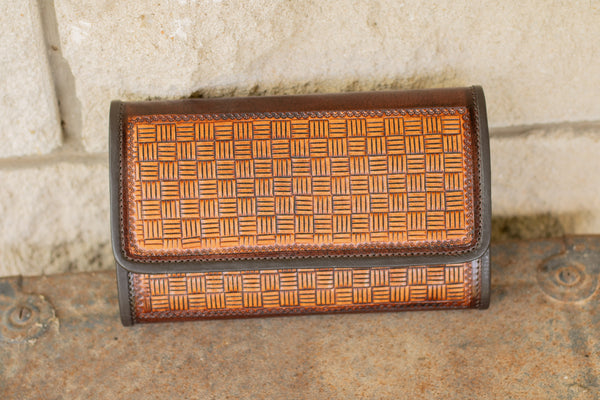 Basket Weave Tooled Leather Wallet