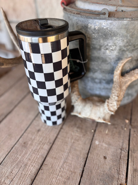 Black Check Flip Up Straw Cup