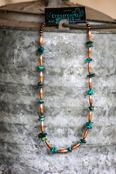 Torpedo Copper Pearls & Turquoise Nugget Necklace