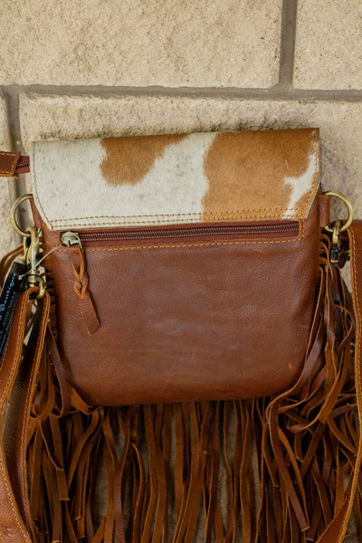 Lucky Tooled Leather & Cowhide Fringe Crossbody Bag
