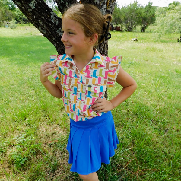 Girls Contrast Boot Printed Button Down