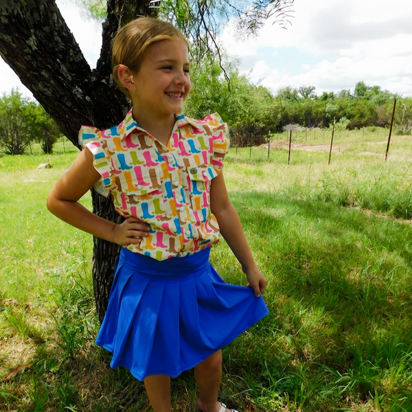 Girls Contrast Boot Printed Button Down