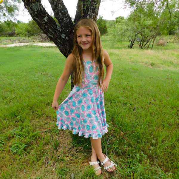 Concho & Pink Cow Printed Ruffle Twirl Dress